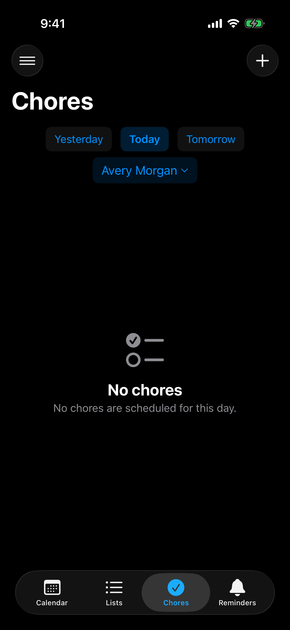 Berg App chores screen