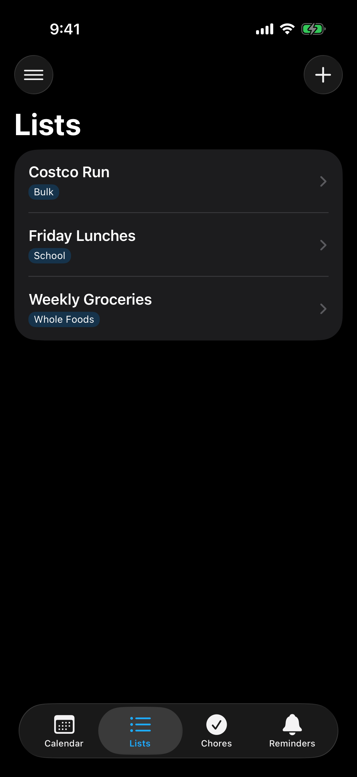 Berg App shared lists screen