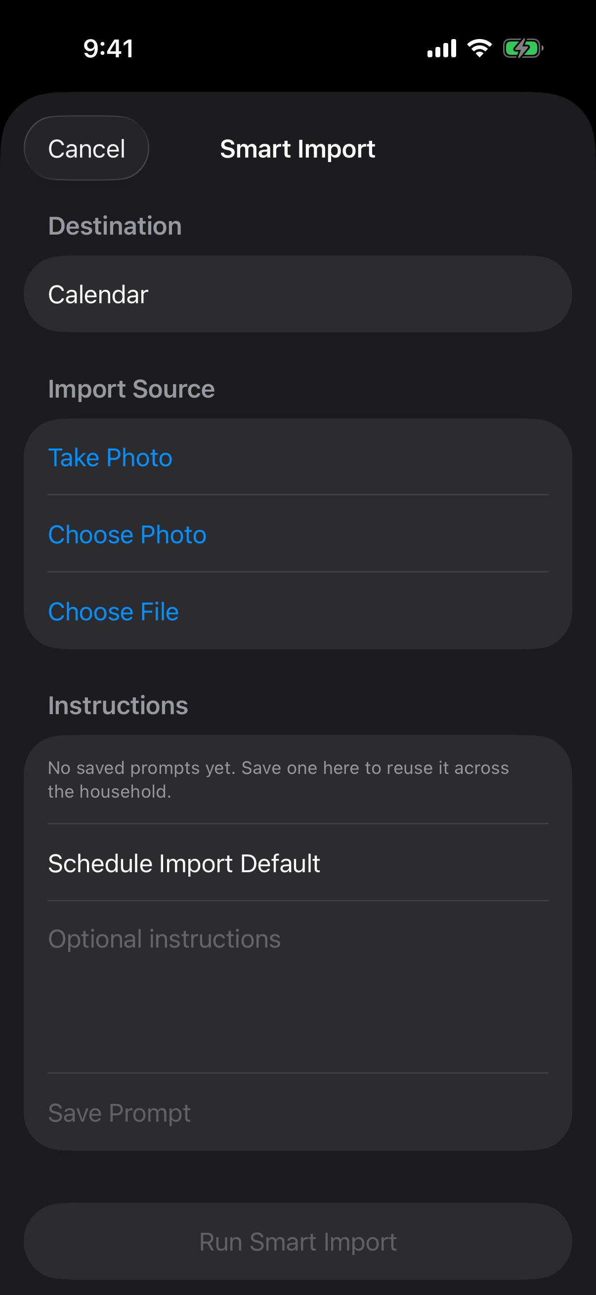Berg App Smart Import screen