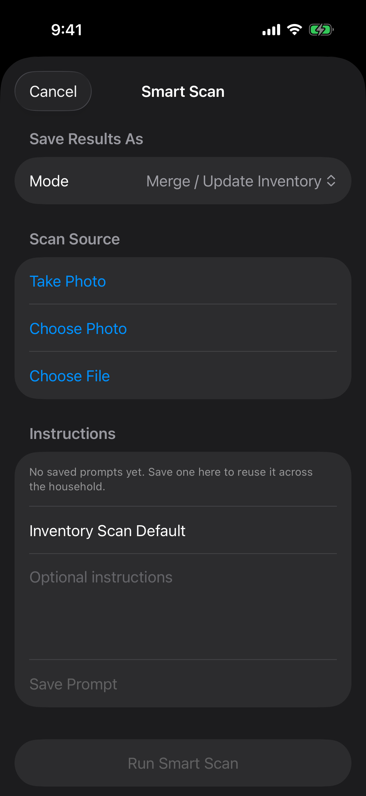 Berg App Smart Scan screen
